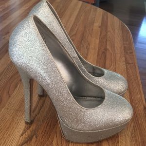 Size 5 Glitter Silver Platform High Heels